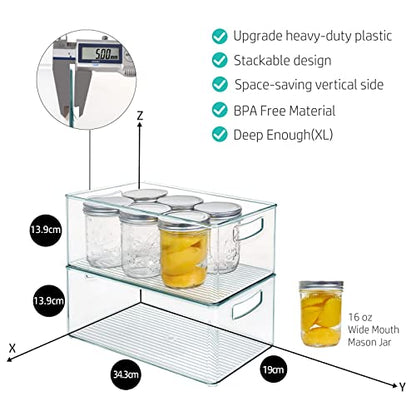  8 PACK Stackable Pantry Organizer Bins (3 Sizes) - Clear Fridge Organizers For Kitchen, Freezer, Countertops, Cabinets - Plastic Food Storage Container With Handles For Home And Office