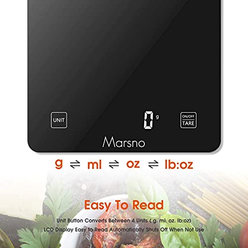  Digital Food Kitchen Scale,Marsno 22lb Food Scale Digital Weight Grams And Oz For Cooking Baking, 1g/0.1oz Precise Graduation, Sleek Tempered Glass Battery Included (Black)