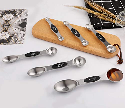  Magnetic Measuring Spoons Stainless Steel Set Of 6 Dual Sided StackableTeaspoon And Tablespoon For Measuring Dry And Liquid Ingredients