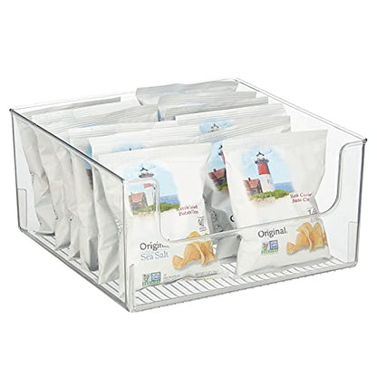  Modern Wide Plastic Open Front Dip Storage Organizer Bin Basket For Kitchen Organization - Shelf, Cupboard, Cabinet, And Pantry Organizing Decor - Ligne Collection - 2 Pack - Clear