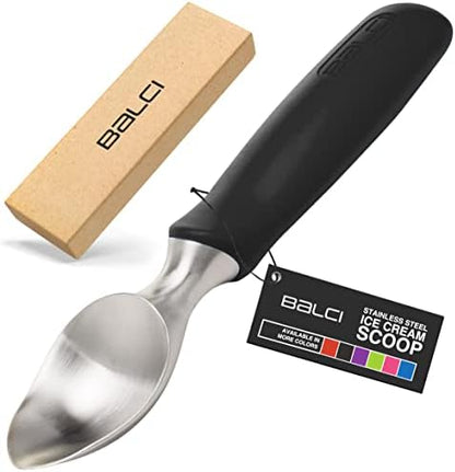  Ice Cream Scoop - Heavy Duty Stainless Steel Icecream Scooper With Non-Slip Rubber Grip - Professional Metal Ice-Cream Spade - Dishwasher Safe – Black