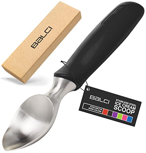  Ice Cream Scoop - Heavy Duty Stainless Steel Icecream Scooper With Non-Slip Rubber Grip - Professional Metal Ice-Cream Spade - Dishwasher Safe – Black