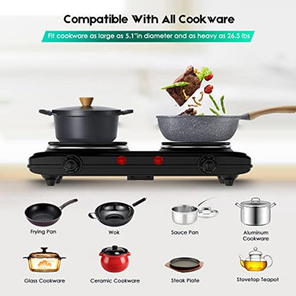  Electric Hot Plate, 1800W Countertop Burner, Dual Electric Stove, Portabel Electric Cooktop,Portabel Double Burner For Cooking