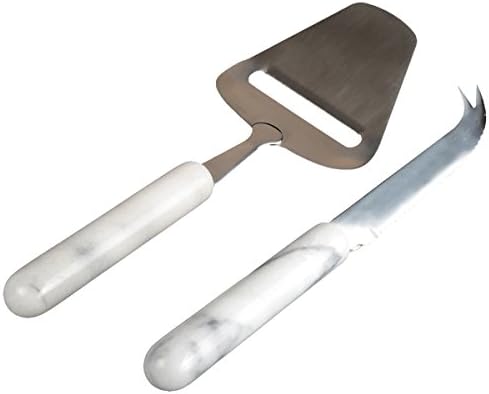  Genuine Green Marble 2 Piece Serving Set With Solid Marble Handle Includes Stainless Steel Cutter Slicer And Cheese Knife, 3" W X 9" L, Green
