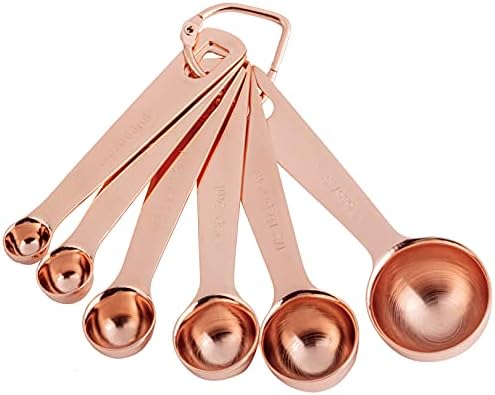  Measuring Spoons, Copper Plated Stainless Steel Measuring Spoons Set Of 6 Piece 1/8 Tsp, 1/4 Tsp, 1/2 Tsp, 1 Tsp, 1/2 Tbsp & 1 Tbsp For Measuring Dry And Liquid Ingredients, Fits In Spice Jars