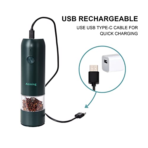  Electric Salt And Pepper Grinder, Salt And Pepper Mill Set Automatic Pepper Grinder With USB C Rechargeable, One-Handed Operation, Adjustable Coarseness, LED Light, Green
