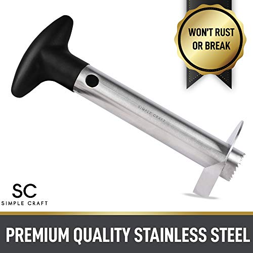  Pineapple Corer And Slicer Tool - Stainless Steel Pineapple Cutter With Sharp Built-in Blade & Detachable Handle - Heavy-Duty Pineapple Corer For Easy Coring & Ring Slices (Black)