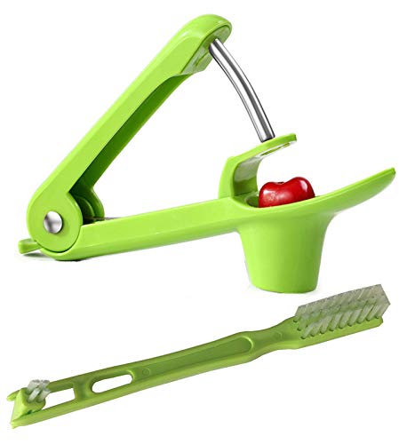  Cherry Pitter Tool, Cherry Corer Seed Remover Heavy-Duty Space-Saving Lock With Multipurpose Cleaning Brush For Make Fresh Cherry Dishes, Cherries Pie,Jam Cocktail (Green,2 PCS)