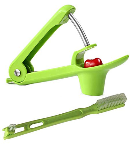  Cherry Pitter Tool, Cherry Corer Seed Remover Heavy-Duty Space-Saving Lock With Multipurpose Cleaning Brush For Make Fresh Cherry Dishes, Cherries Pie,Jam Cocktail (Green,2 PCS)