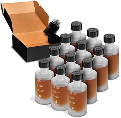  (12-pack) 2.4oz / 70mL Glass Small Sample Bottles Clear Color With Capacity Markings, Lids, And Brush | 2 Oz+ Leak Proof & Perfect For Whiskey, Oils, Travel, Juice, & More