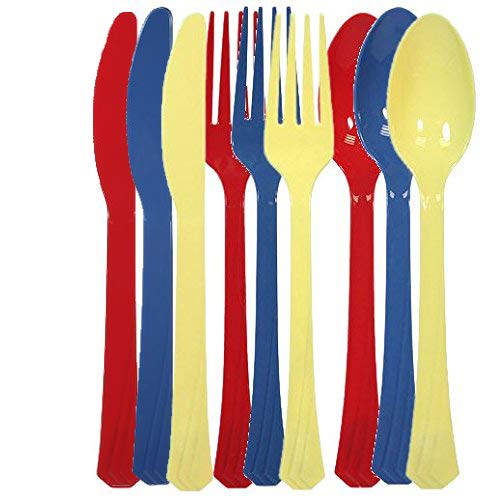  72-Pack Plastic Cutlery Set Heavy Duty Colored Plastic Silverware Set Includes 24 Forks, 24 Teaspoons, And 24 Knives In Lime Green, Island Blue And Pearl…