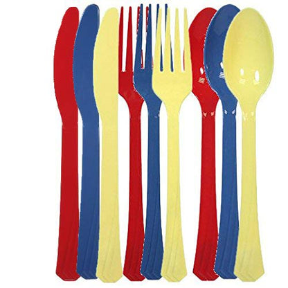  72-Pack Plastic Cutlery Set Heavy Duty Colored Plastic Silverware Set Includes 24 Forks, 24 Teaspoons, And 24 Knives In Lime Green, Island Blue And Pearl…