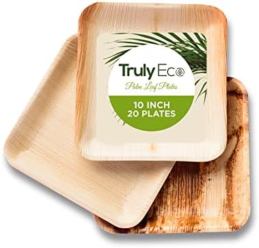  Palm Leaf Plates - Like Bamboo Plates Disposable - Compostable, Biodegradable & Eco Friendly - Appetizer & Dessert Plates For Party - Better Than Paper Plates (40, 6” Square Plates)