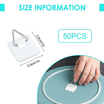 N/A 50Pcs Invisible Adhesive Plate Hanger, Vertical Plate Holders For Wall, Adhesive Plate Hanger Hooks For Plate Pictures Wall Decor (White,Sq)