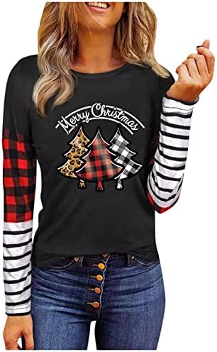  Womens Crewneck Sweatshirt Fall Plus Size Christmas Print Long Sleeve Sweatshirts Fashion Pullover Top Fall Clothes
