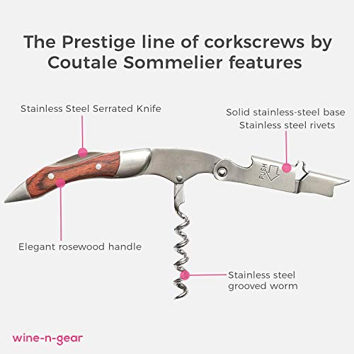  Prestige Waiters Corkscrew By Coutale Sommelier - Rosewood - Handmade And Sustainable Pinewood Crate - French Patented Spring-Loaded Double Lever Wine Bottle Opener For Bartenders And Gifts