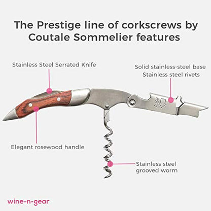  Prestige Waiters Corkscrew By Coutale Sommelier - Rosewood - Handmade And Sustainable Pinewood Crate - French Patented Spring-Loaded Double Lever Wine Bottle Opener For Bartenders And Gifts