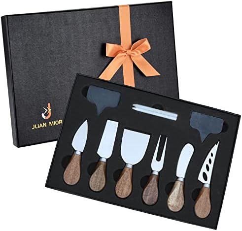  Exquisite 6-Piece Cheese Knives Set, Stainless Steel Cheese Knife Set Collection (Acacia Wood Handle)