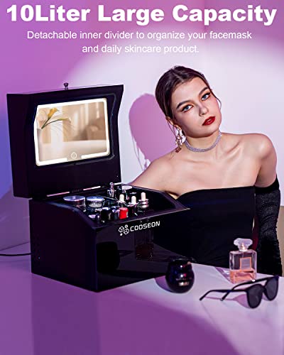  Acrylic Skincare Fridge 10 Liter With Adjustable HD Mirror Light Thermostatic Mini Beauty Fridge With Removable Divider Shelf, Cosmetic Fridge For Makeup, Bedroom, Office, Room