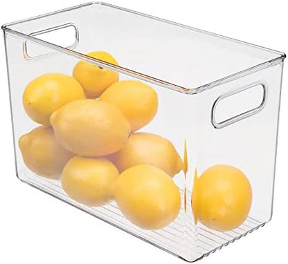  Plastic Stackable Kitchen Organizer - Storage Bin With Handles For Refrigerator, Freezer, Cabinet, And Pantry Shelves Organization - Food Container - Ligne Collection - Clear