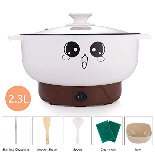  4-in-1 Multifunction Electric Cooker Skillet Wok Electric Hot Pot For Cook Rice Fried Noodles Stew Soup Steamed Fish Boiled Egg Small Non-stick With Lid (2.3L, Without Steamer)