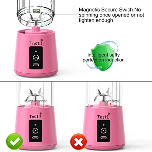  Portable Blender, Personal Mini Bottle Travel Electric Smoothie Blender Maker Fruit Juicer Cup, With 13oz Bottles, 6 Blades And USB Rechargeable Batteries For Juice Shakes And Smoothies (Pink)