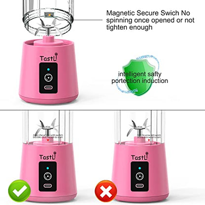 Portable Blender, Personal Mini Bottle Travel Electric Smoothie Blender Maker Fruit Juicer Cup, With 13oz Bottles, 6 Blades And USB Rechargeable Batteries For Juice Shakes And Smoothies (Pink)