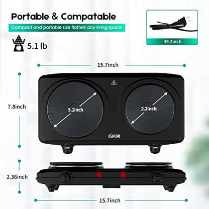  Electric Hot Plate, 1800W Countertop Burner, Dual Electric Stove, Portabel Electric Cooktop,Portabel Double Burner For Cooking