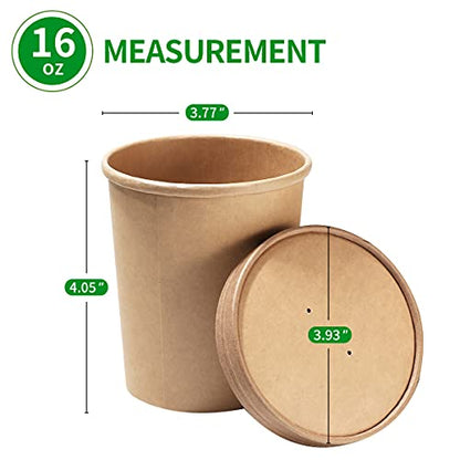  Bloomoon 60 Pack 16 Oz Paper Soup Containers With Lids, Disposable Ice Cream Pint Containers With Lids, Microwavable & Leak Proof For Soup And Ice Cream Storage (60 Cups 60 Lids)
