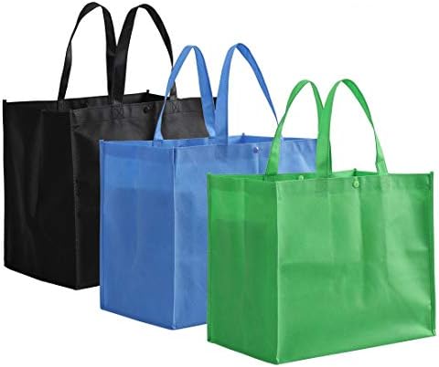  Tosnail 12 Pack Large Foldable Reusable Grocery Tote Bags Shopping Bags - Black, Blue, Green