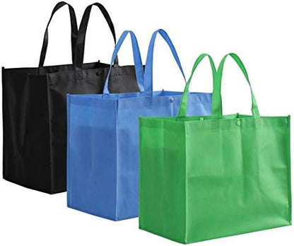  Tosnail 12 Pack Large Foldable Reusable Grocery Tote Bags Shopping Bags - Black, Blue, Green