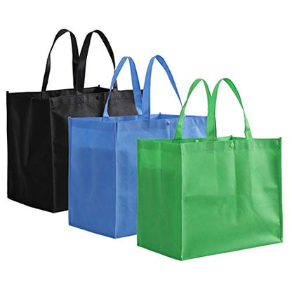  Tosnail 12 Pack Large Foldable Reusable Grocery Tote Bags Shopping Bags - Black, Blue, Green