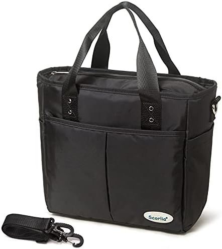  Insulated Lunch Bag, Extra Large Lunch Tote Bag With Removable Shoulder Strap, Durable Reusable Cooler Lunch Box Bag With Side Pockets, Tall Drinks Holder For Women Men Work, Black