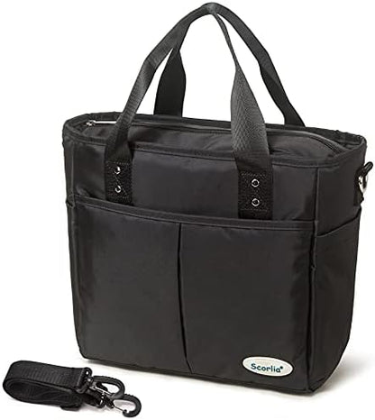  Insulated Lunch Bag, Extra Large Lunch Tote Bag With Removable Shoulder Strap, Durable Reusable Cooler Lunch Box Bag With Side Pockets, Tall Drinks Holder For Women Men Work, Black