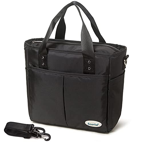  Insulated Lunch Bag, Extra Large Lunch Tote Bag With Removable Shoulder Strap, Durable Reusable Cooler Lunch Box Bag With Side Pockets, Tall Drinks Holder For Women Men Work, Black