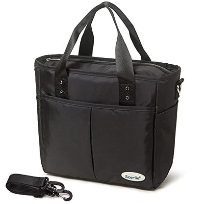  Insulated Lunch Bag, Extra Large Lunch Tote Bag With Removable Shoulder Strap, Durable Reusable Cooler Lunch Box Bag With Side Pockets, Tall Drinks Holder For Women Men Work, Black