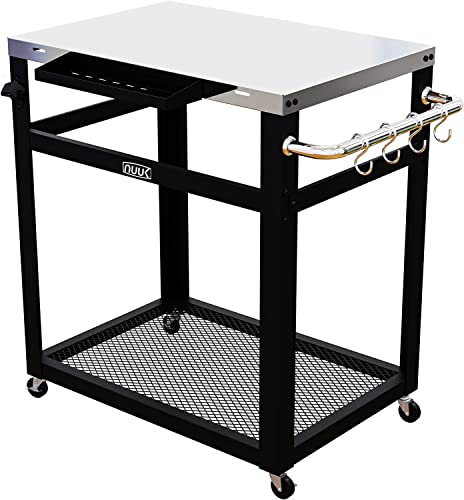 Double-Shelf Rolling Outdoor Dining Cart Table, 20" X 30" Stainless Steel Commercial Multifunctional Kitchen Food Prep Worktable On Wheels W/Adjustable Storage Tray & Waterproof Protective Cover