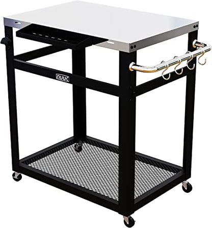  Double-Shelf Rolling Outdoor Dining Cart Table, 20" X 30" Stainless Steel Commercial Multifunctional Kitchen Food Prep Worktable On Wheels W/Adjustable Storage Tray & Waterproof Protective Cover