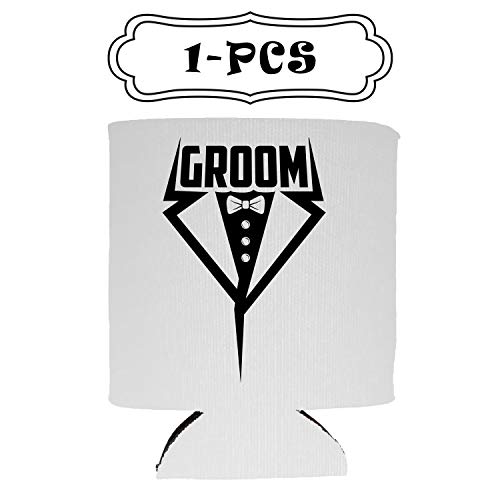  Groom And Groom's Crew Tuxedo Insulated Can Coolie Coolers (6, Groom + Groom'sCrew Tux)
