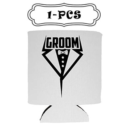  Groom And Groom's Crew Tuxedo Insulated Can Coolie Coolers (6, Groom + Groom'sCrew Tux)