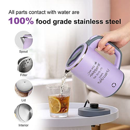  Small Electric Tea Kettle, 0.8L Portable Travel Hot Water Boiler Stainless Steel,Low Power Cordles Mini Electric Coffee Kettle Auto Shut-off,Gift For Camping, Travel, Office And Student Dormitory