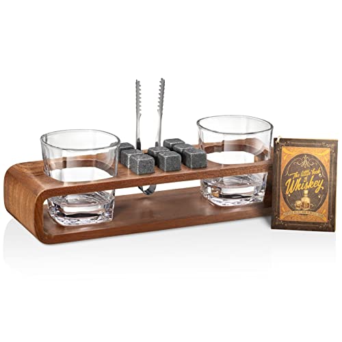  Whiskey Stones Gift Set With Stand | Handcrafted Whiskey Glass Set Granit Whiskey Rocks For Perfect Drink | Whiskey Gift Set & Whiskey Kit | Best Whisky Stones Glass Set For Men Dad (Mahogany)