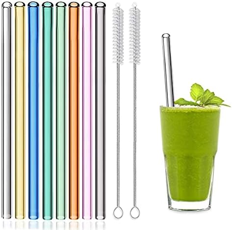 8 Pcs Reusable Glass Straws, 8"x8mm Eco-friendly Drinking Straws For Smoothie, Milkshakes, Tea, Juice, Cocktail Straws, Multi-Color Mixed (8Pcs Bent)