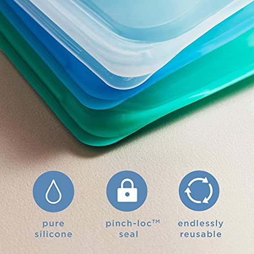  Silicone Reusable Storage Bag, Snack (Agave) | Food Meal Prep Storage Container | Lunch, Travel, Makeup, Gym Bag | Freezer, Oven, Microwave, Dishwasher Safe, Leakproof
