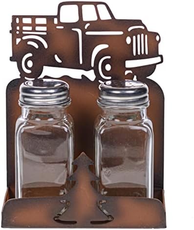  Glass Salt And Pepper Shakers - Deer Antler Salt And Pepper With Holder For Kitchen - Simple Salt And Pepper Shakers With Lids - Rustic Salt And Pepper Caddy Spices And Seasonings Set