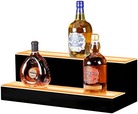  LED Lighted Liquor Bottle Display Shelf 16 Inch 2 Step Illuminated Bottle Shelf 2 Tier Home Bar Drinks Commercial Lighting Shelves With Remote Control (2 Tier, 16 Inch)