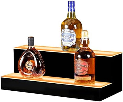  LED Lighted Liquor Bottle Display Shelf 16 Inch 2 Step Illuminated Bottle Shelf 2 Tier Home Bar Drinks Commercial Lighting Shelves With Remote Control (2 Tier, 16 Inch)