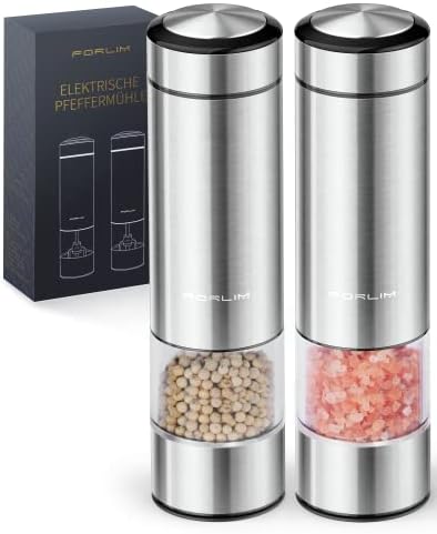  Electric Salt And Pepper Grinder Set Battery Operated, Automatic One Handed Operation Salt And Pepper Mill, Stainless Steel Electric Pepper Shaker With Light, Adjustable Ceramic Grinder - 2 Pcs