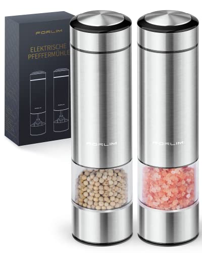  Electric Salt And Pepper Grinder Set Battery Operated, Automatic One Handed Operation Salt And Pepper Mill, Stainless Steel Electric Pepper Shaker With Light, Adjustable Ceramic Grinder - 2 Pcs