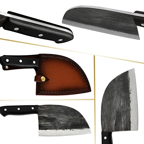  Handmade Forged Camping Chef Knife Full Tang Butcher Knife Outdoor Meat Vegetable Knives For BBQ Hunting With Leather Sheath